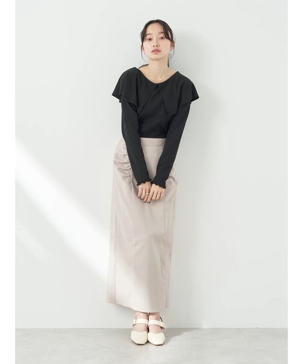 earth music&ecology ギャザーナロースカート Gray Beige