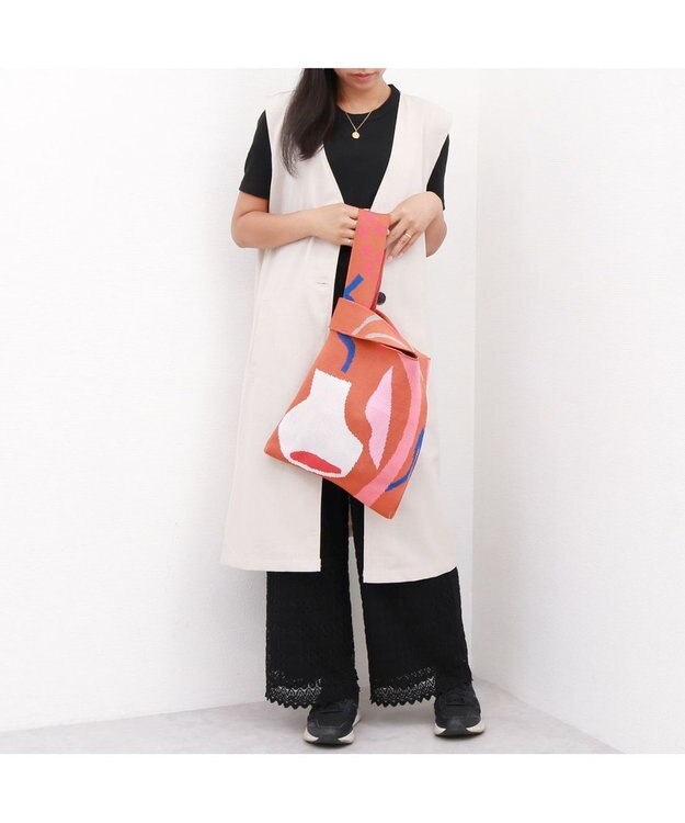 UNBILLION カシュカシュ cachecache / naabコラボインターシャニットショッパーバッグ オレンジ