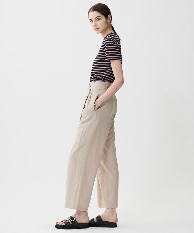 ICB 【接触冷感・UVカット・洗える】 T/Rドライリネン ワイドストレートパンツ ベージュ系