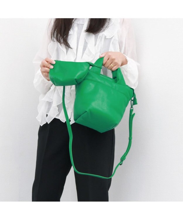 UNBILLION カシュカシュ cachecache / ポーチ付きパファーミニトートバッグ グリーン