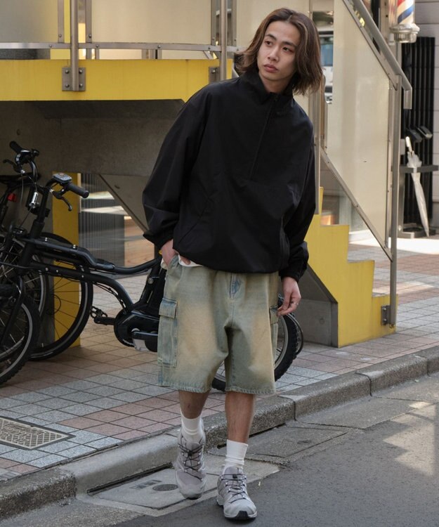 WEGO 【SMLサイズ展開】イージーバギーデニムカーゴショーツ デニム淡加工色