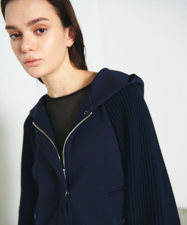 GRACE CONTINENTAL ニットコンビパーカー ネイビー