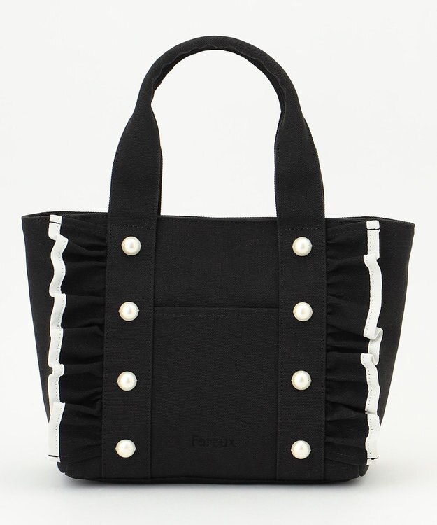 Feroux バイカラーパールフリル トート ブラック系