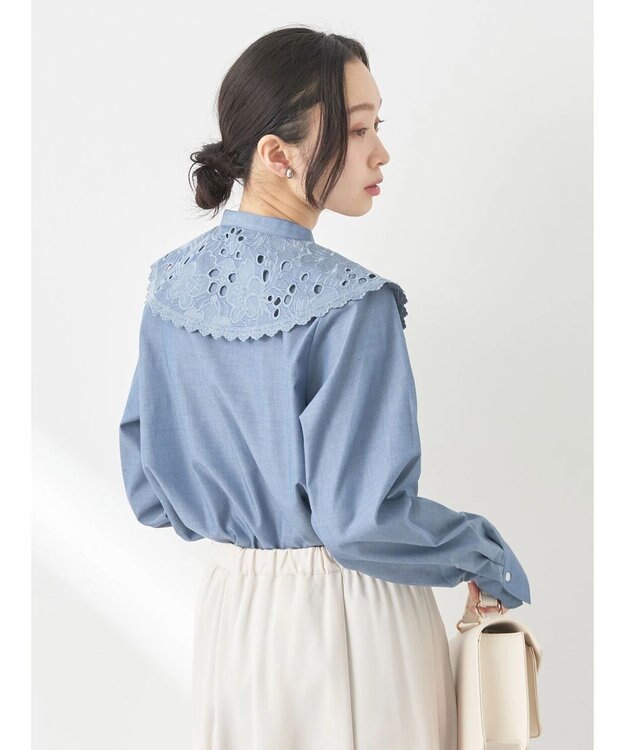 earth music&ecology ２ｗａｙ刺繍衿ブラウス Blue