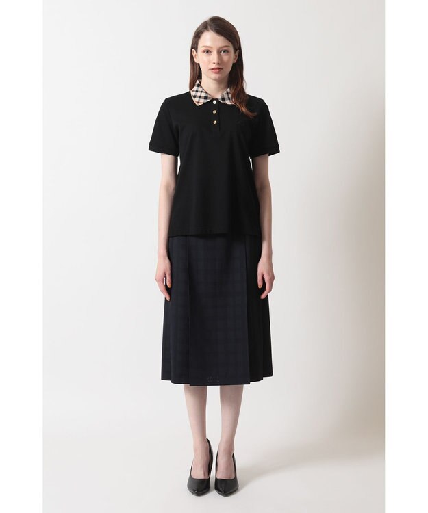 DAKS ビッグシャドーチェック セミフレアプリーツスカート ネイビー