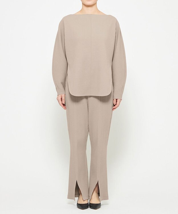 uncrave プリーツリブ ドルマンスリーブトップス グレージュ