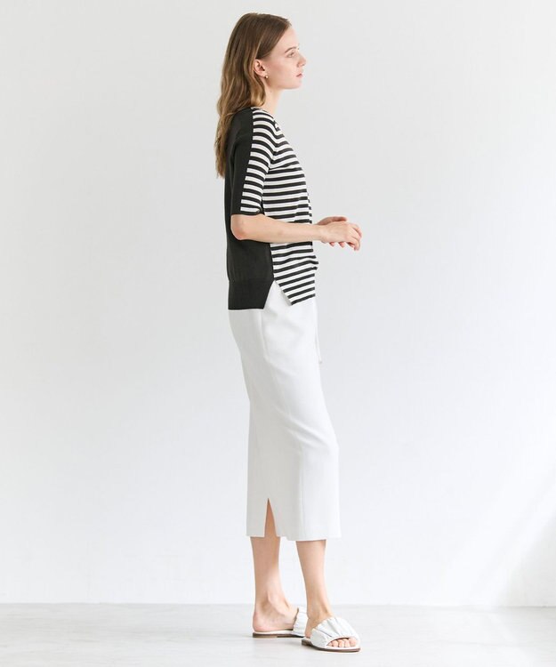 BEIGE， JULIE / コットンシルク 2WAY半袖ニット Ecru×Khaki