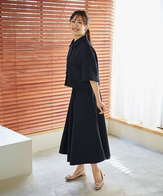 #Newans 【シワになりにくい】〈花乃まりあさんコラボ〉クロップドシャツジャケット ネイビー