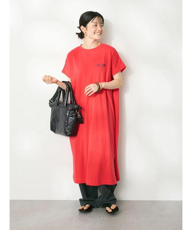 CRAFT STANDARD BOUTIQUE ヴィンテージ風天竺ワンポイントワンピース Gray Beige