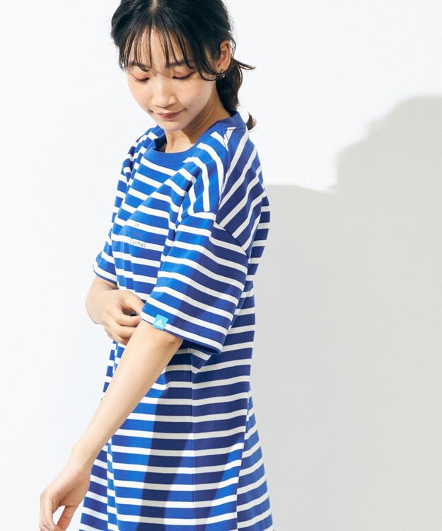 SHARE PARK LADIES 【UVカット】ボーダーロゴ半袖カットワンピース ブルー系1