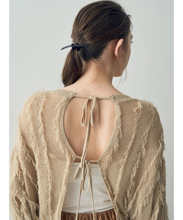 YECCA VECCA 2wayフリンジリボンニット Beige