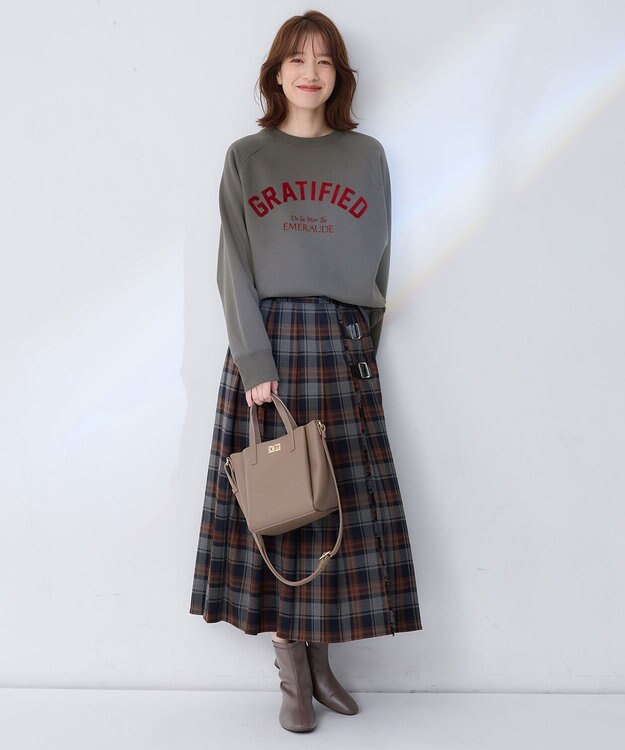 ANY L 【洗濯機可能/サスティナブル】ロゴ裏起毛クルーネックプルオーバー チャコール