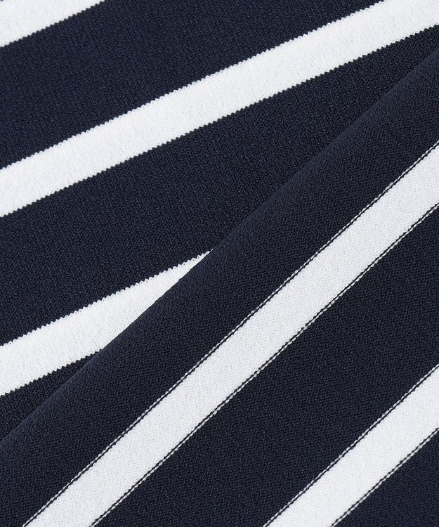 自由区 【接触冷感・UVカット・WEB限定カラーあり】クレープストレッチプルオーバー ニット ネイビー×オフボーダー