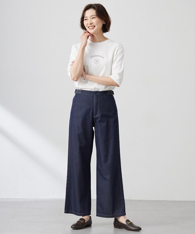 J.PRESS LADIES 【洗える】5ozバージラコンパクト デニム セミワイドパンツ インディゴ系