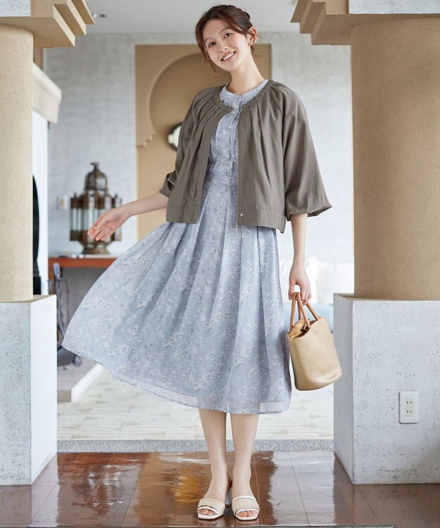 Tiaclasse L 麻調襟ギャザーシアーブルゾン モカ