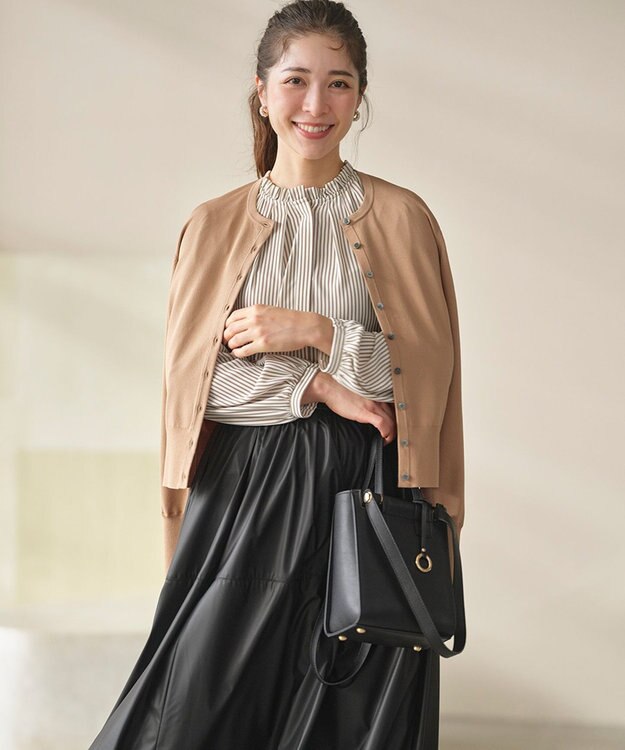 組曲 L 【6色展開・UVケア】クルーネックモダンカーディガン キャメルベージュ系