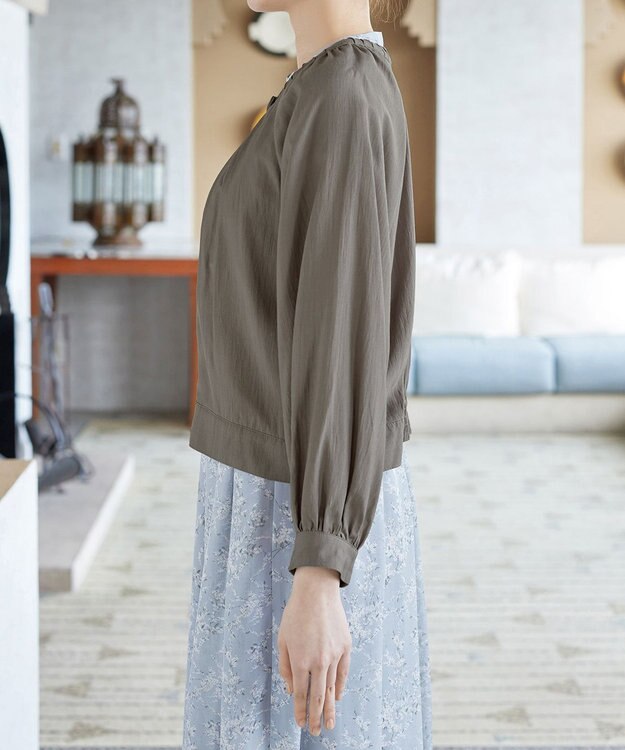 Tiaclasse L 麻調襟ギャザーシアーブルゾン モカ