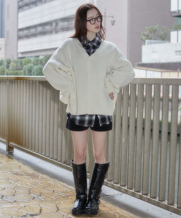 WEGO 【ユニセックス着用ITEM/MLサイズ展開】クロップドカーディガン オフホワイト