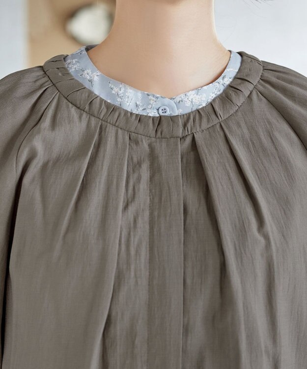 Tiaclasse L 麻調襟ギャザーシアーブルゾン モカ