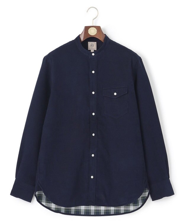 J.PRESS MEN Ｗフェイス キャラメルコールバンドカラー シャツ ネイビー系