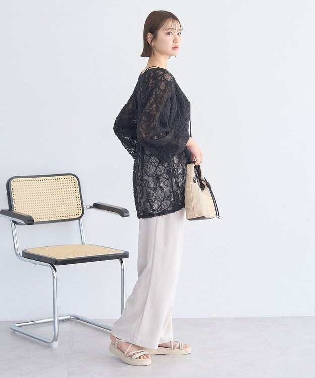 earth music&ecology レースフラワーブラウス Black