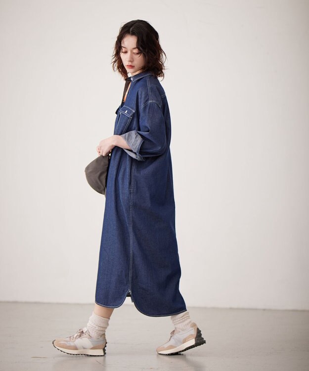 J.PRESS YORK STREET 【WOMEN】デニムロングシャツ ワンピース ネイビー系