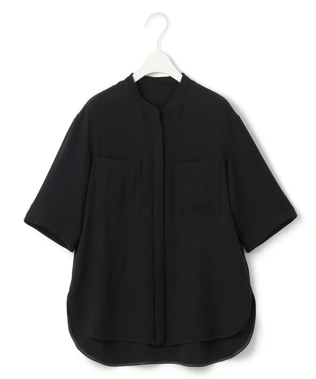 ICB 【UVカット・防シワ・洗える】ライトダブルクロス バンドカラーブラウス ブラック系