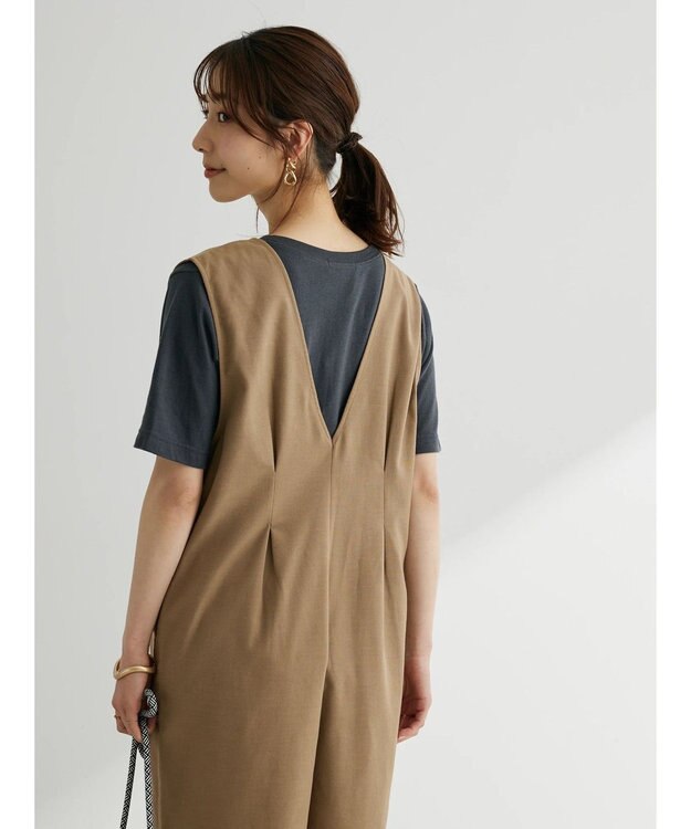 Green Parks 綿麻混サロペット Dark Beige