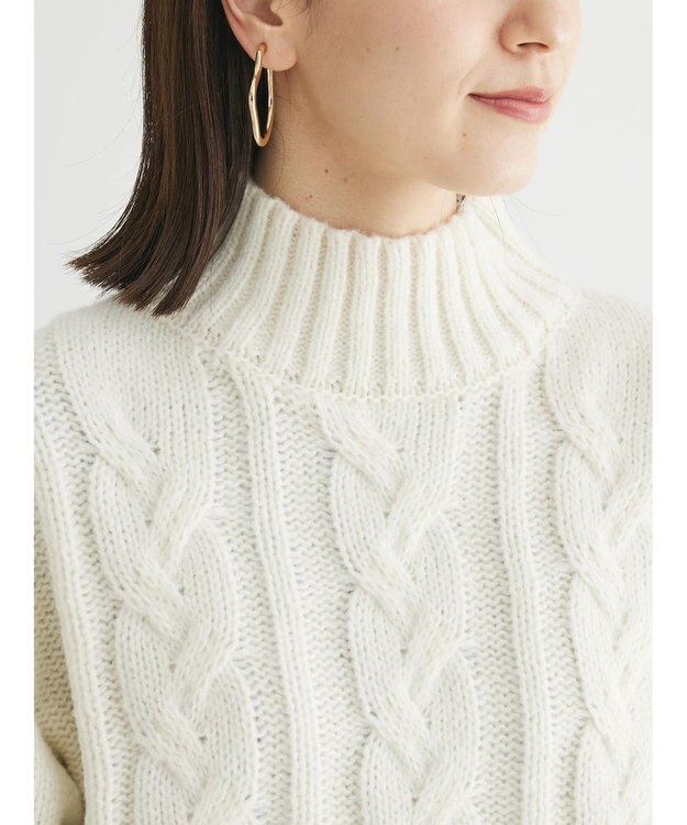 Green Parks ショート丈ケーブルニットプルオーバー Off White