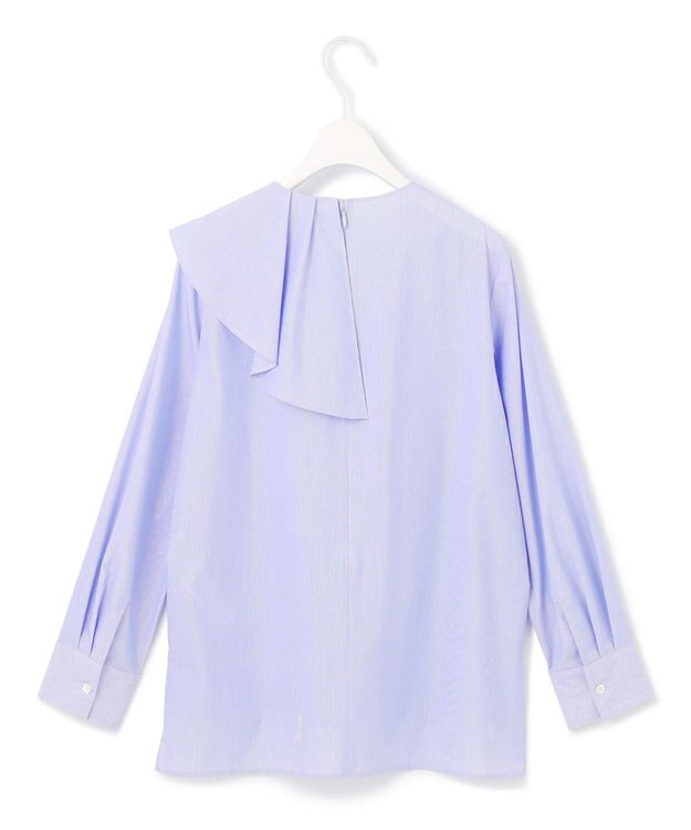 ICB L 【洗える】クリーンブロード ラッフルデザインブラウス ブルーストライプ系