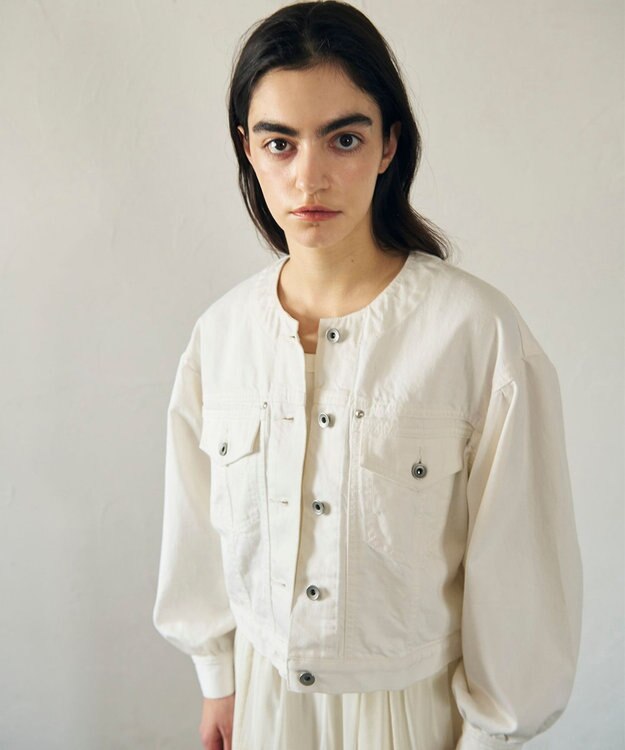 GRACE CONTINENTAL ノーカラーデニムジャケット ホワイト