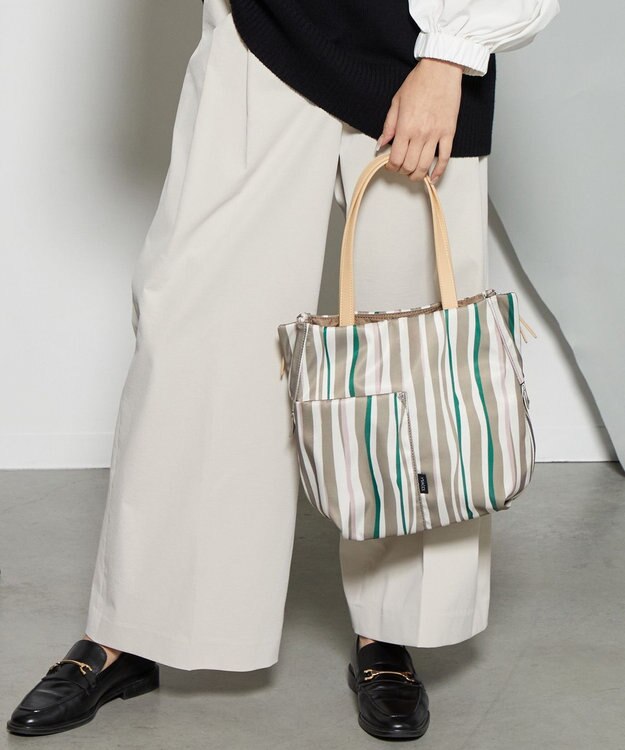 Y'SACCS 【ムック本掲載】ドローイングストライプ　ミニトートバッグ グレージュ