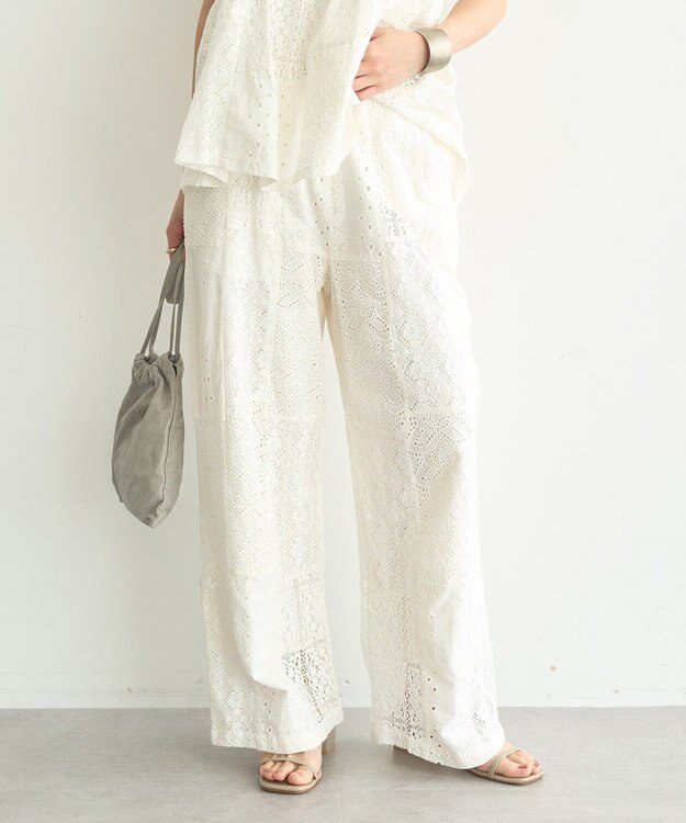 earth music&ecology 【セットアップ対応】【WEB・一部店舗限定】パッチワークレースパンツ Off White