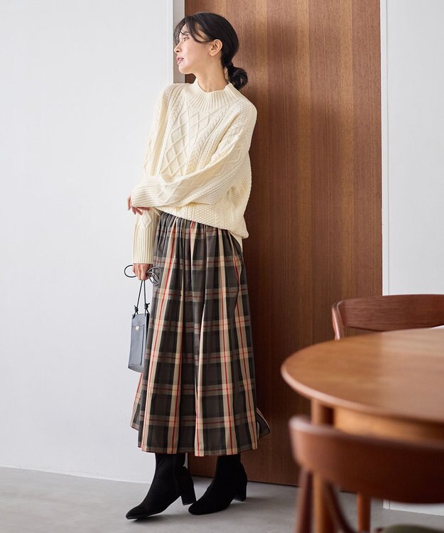 ANY L ソフトタッチケーブルニットチュニック エクリュ