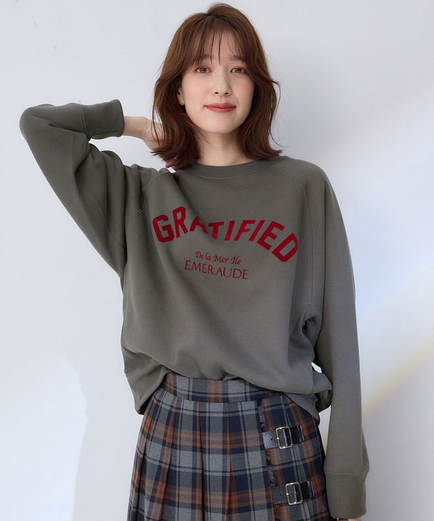 ANY L 【洗濯機可能/サスティナブル】ロゴ裏起毛クルーネックプルオーバー チャコール