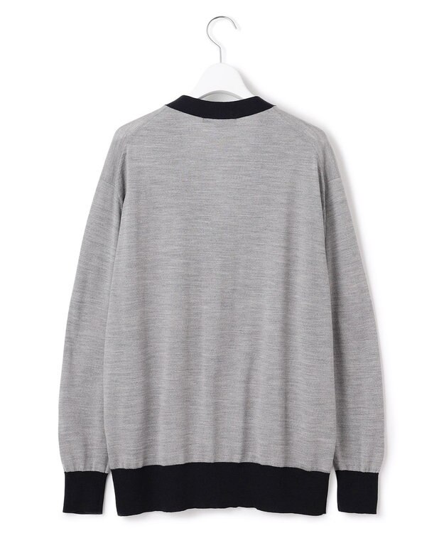 23区 S 【洗える】サステナブルウール Vネック バイカラー カーディガン ライトグレー×ネイビー