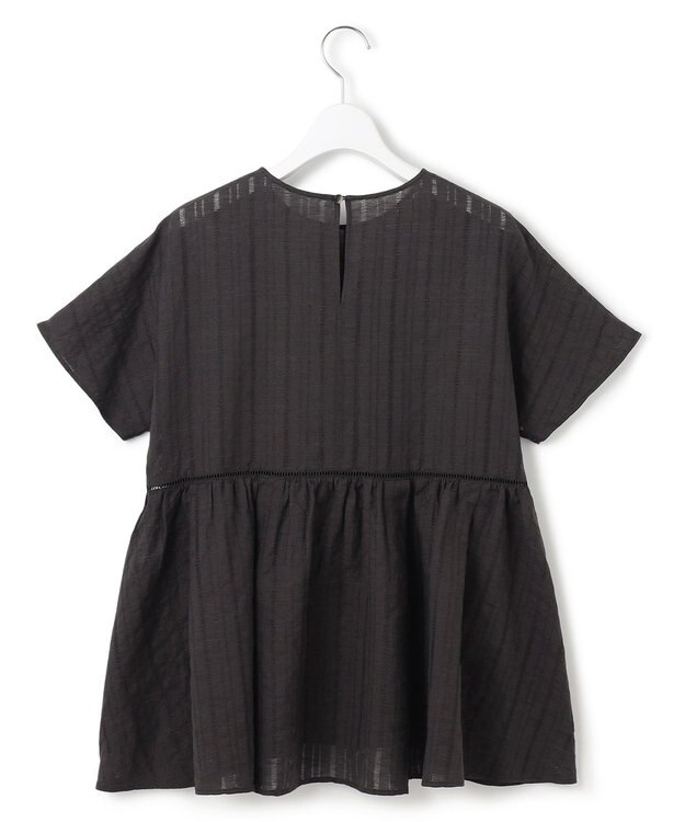 23区 【洗える】カラミ ストライプ ペプラム ブラウス ダークブラウン系