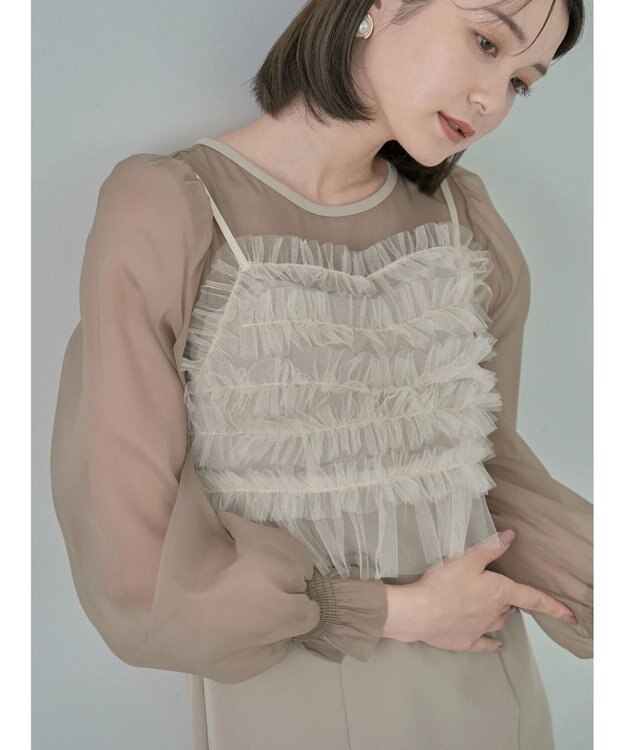 earth music&ecology ＳＥＴ２点チュールキャミ付きドッキングワンピース Beige