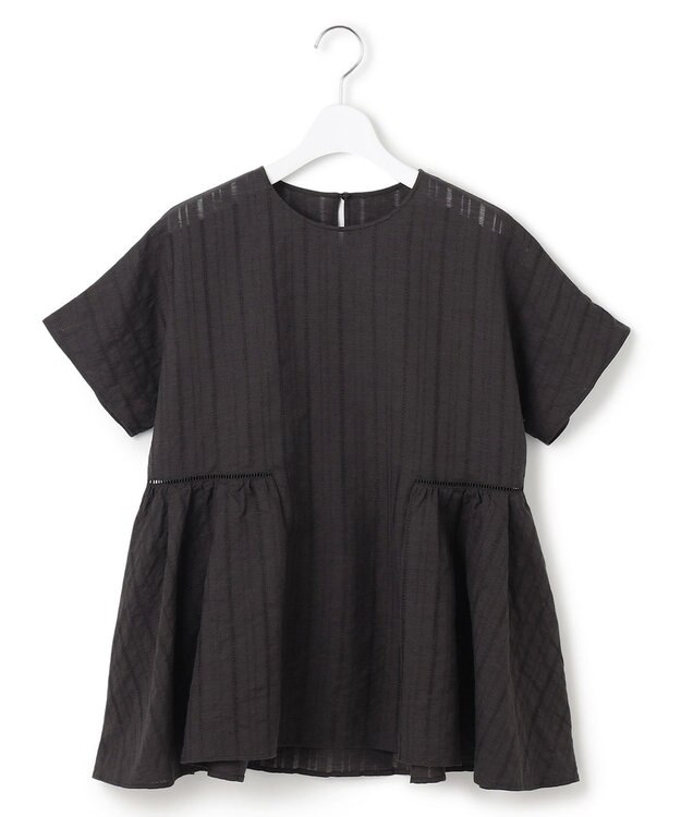 23区 L 【洗える】カラミ ストライプ ペプラム ブラウス ダークブラウン系