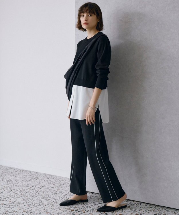 ICB L 【WEB&一部店舗限定カラーあり】クロスコンビ ニットプルオーバー ブラック系