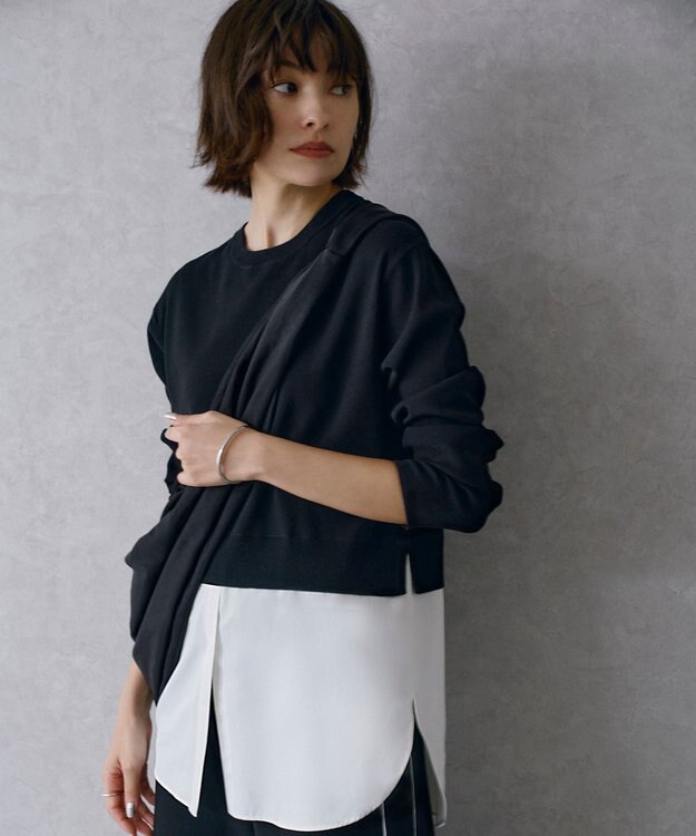 ICB L 【WEB&一部店舗限定カラーあり】クロスコンビ ニットプルオーバー ブラック系