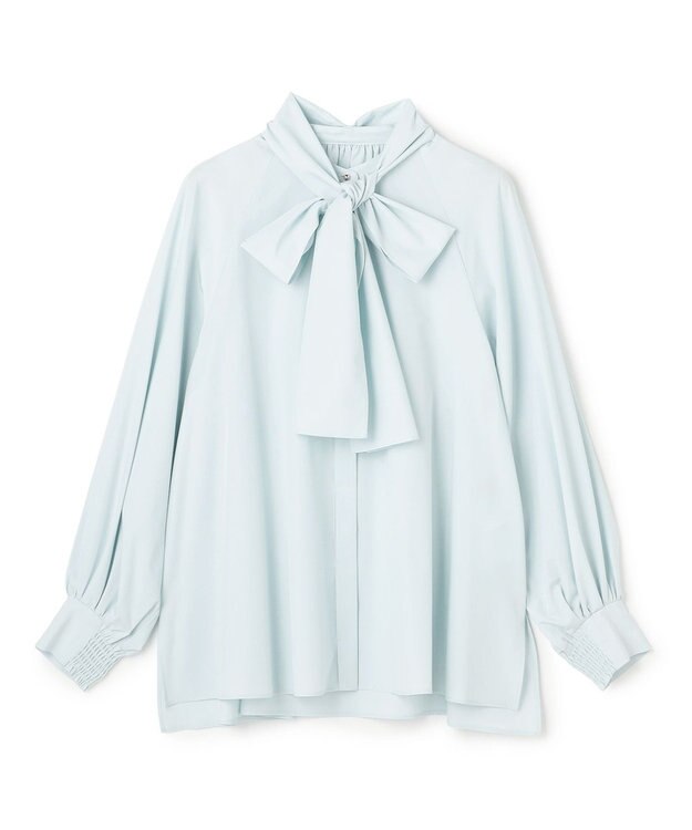 UNFILO L 【取り外し可能なボウタイ付き】2WAY ボウタイブラウス ミントブルー