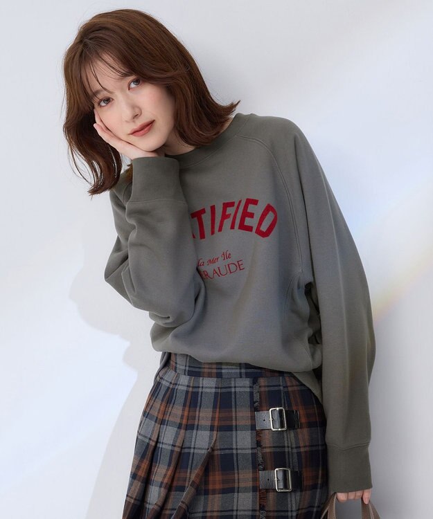 ANY L 【洗濯機可能/サスティナブル】ロゴ裏起毛クルーネックプルオーバー チャコール