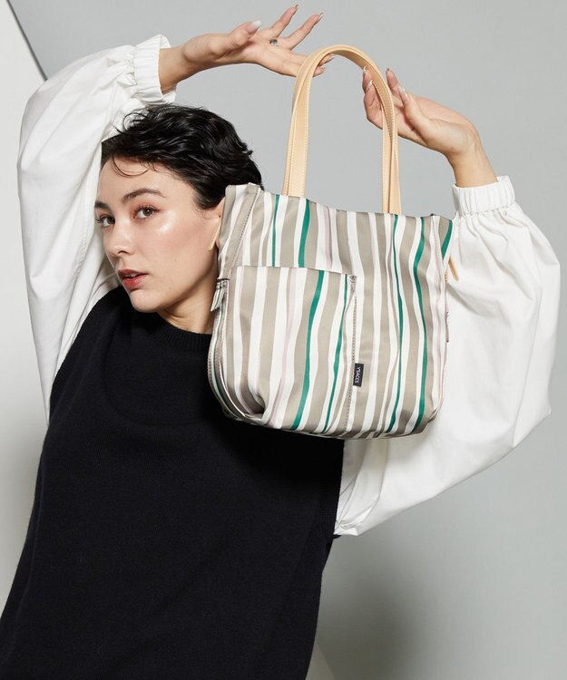 Y'SACCS 【ムック本掲載】ドローイングストライプ　ミニトートバッグ グレージュ