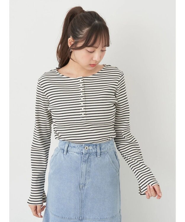 earth music&ecology パールヘンリーリブプルオーバー Border