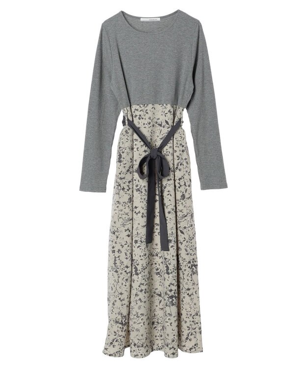 Green Parks ・ＥＬＥＮＣＡＲＥ　ＤＵＥ　リブ×フラワーキリカエワンピ Gray Mixture