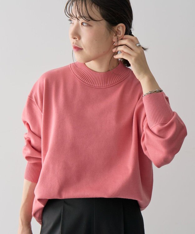 Green Parks もちやわモックネックニットプルオーバー Pink