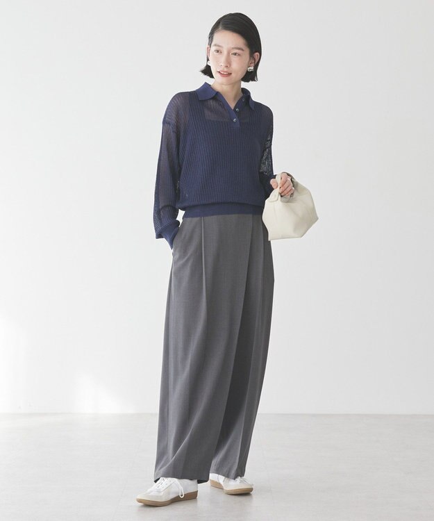 AMERICAN HOLIC メタルライクニットポロ Navy