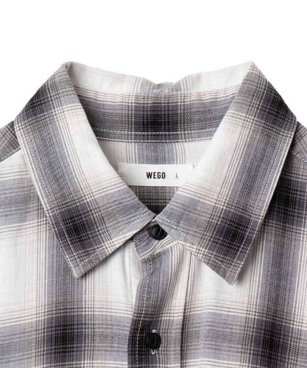 WEGO オンブレチェックグラフィックシャツ（LS） ホワイトチェック1