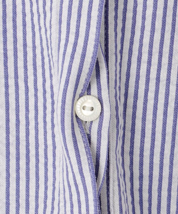 J.PRESS LADIES L 【洗える・抗菌防臭・吸水速乾】サッカージャージー フレンチスリーブ カットソー オフ×ブルー系